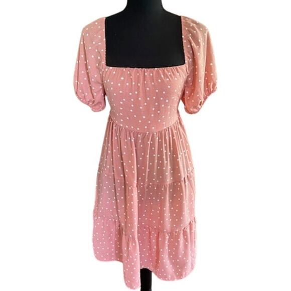 Wild Skye Peach Polka Dot Puff Sleeve Dress – Size M - Picture 1 of 6